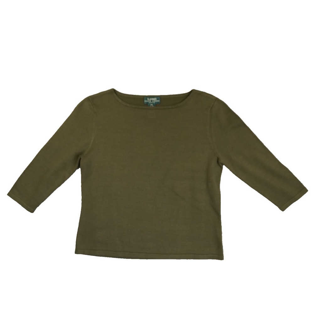 Lauren Ralph Lauren Brown Silk Blend Sweater Women's PL Olive Green Round Neck